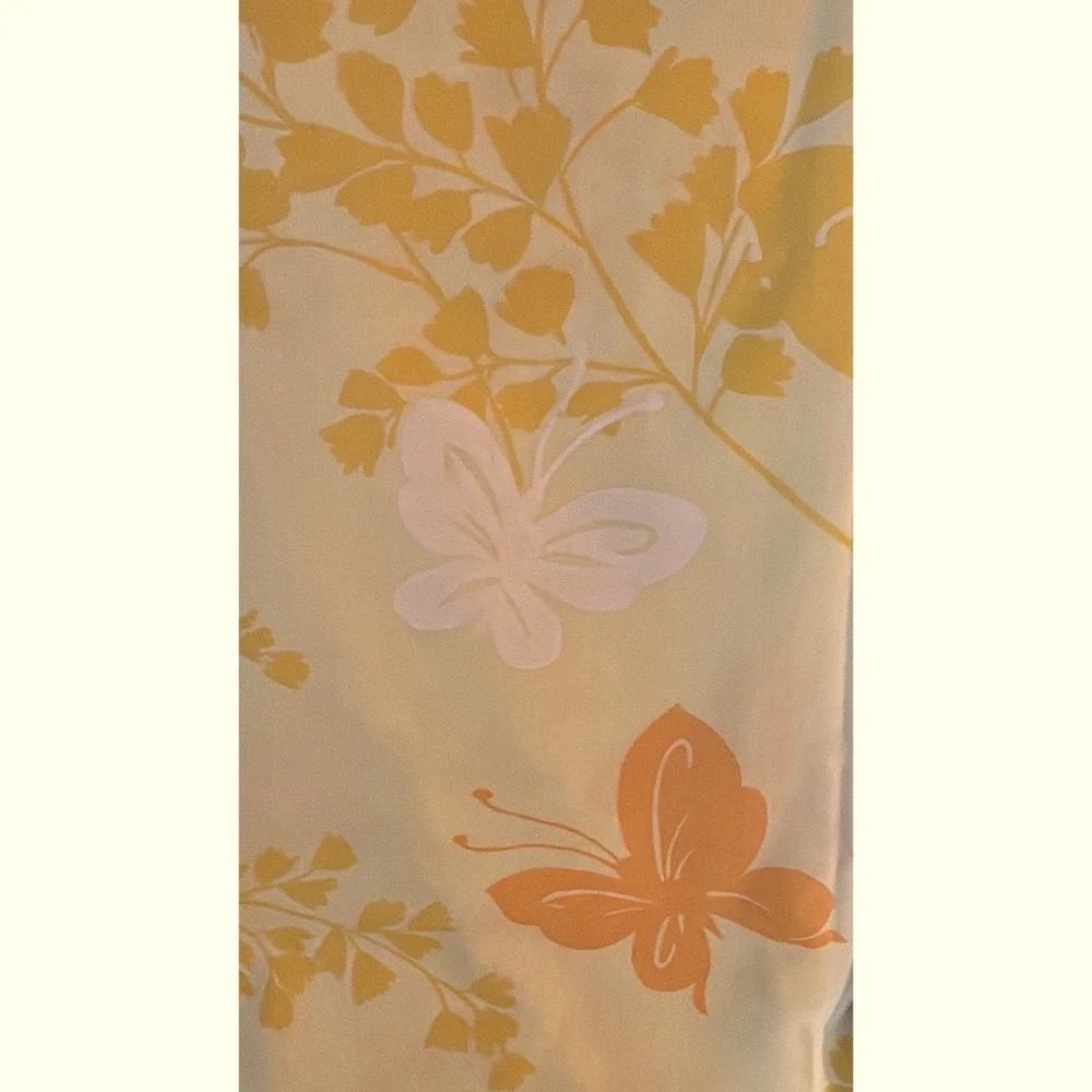 VTG Yellow Butterfly Fern Print Bedding Twin Flat Sheet & Pillow Case Retro‎ MCM